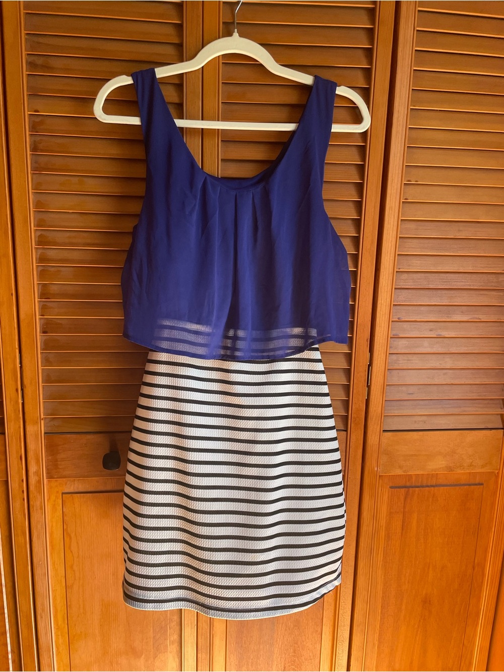 Emerald Sundae Blue Overlay Navy-and-White Striped Pencil Skirt